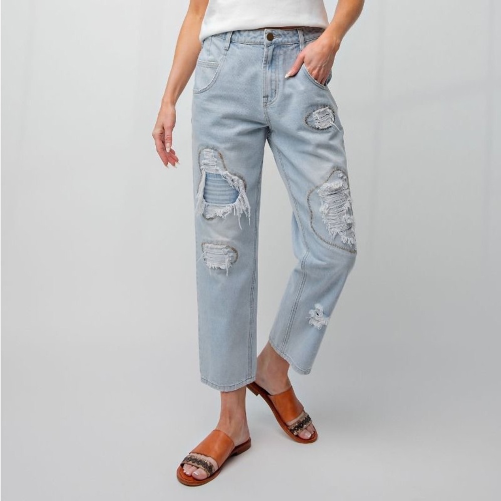 - EASEL Light Blue Distressed Women Jeans SMALL